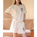 aimoha 刺繍カットソーTシャツ+ショートパンツ セットアップ ルームウェア パジャマ部屋着 韓国ファッション 夏服 ハーフパンツ スウェット【SS】 ルームウェア・パジャマ
