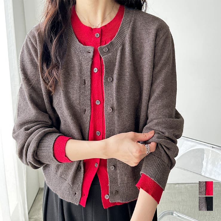 GeeRA フェイクレイヤードクルーネックカーデ トップス