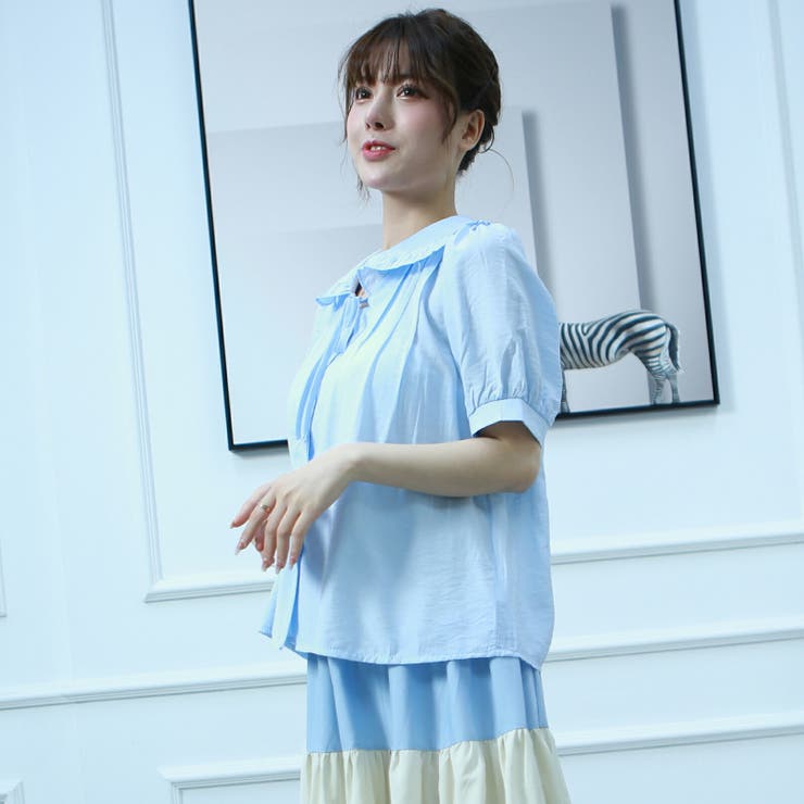 【10％OFFクーポン！7/26(日)1:59まで】Tannsu Dance レディースブラウス快適 フリルラウンドカラーリボントップス ギャザー三分袖トップス 両肩タックレディーストップス トップス