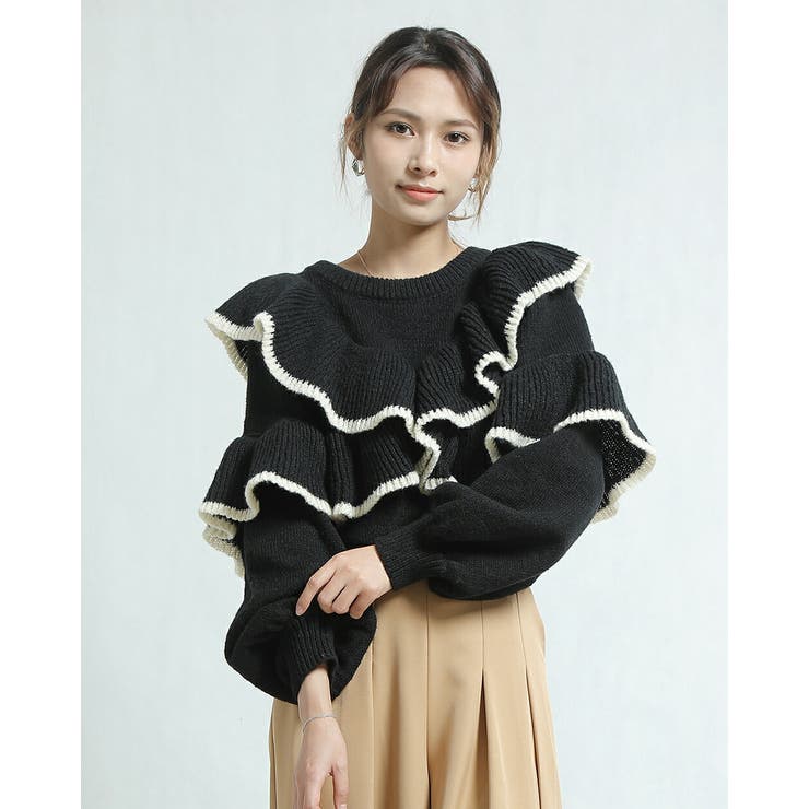 Tannsu Dance ニットカーディガン レディース カーディガン 長袖 ショート丈 前後2way 秋 冬 トップス 無地 上品 高級感 防寒 20代 30代 40代 50代 60代 大人 ファッション かわいい おしゃれ フリル袖 おすすめ フェミ shoplistselect-10327344 SHOPLIST サンプル画像3