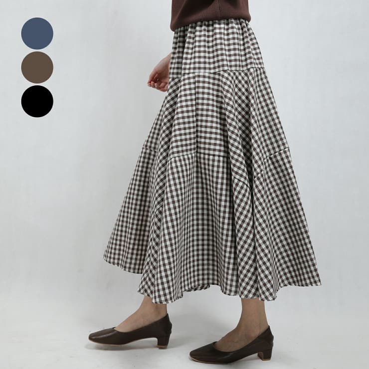 Tannsu Dance ギンガムチェック 柄 ミモレ丈 スカート レディース フレア Aライン ロング 赤 黒 白 / 上品 きれいめ チェック ミモレ マキシ マキシ丈 ロング丈 チェックスカート ロングスカート ミモレ丈スカート レッド ブラック