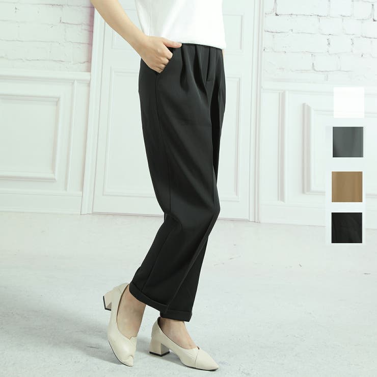 【10％OFFクーポン！2/23(月)1:59まで】Tannsu Dance センタープレスロールアップ9分丈パンツ 程よいゆるさでカジュアルにもキレイめにも使える ボトムス レディー パンツ センタープレス セミワイドパンツ 美脚効果 大人カジュアル