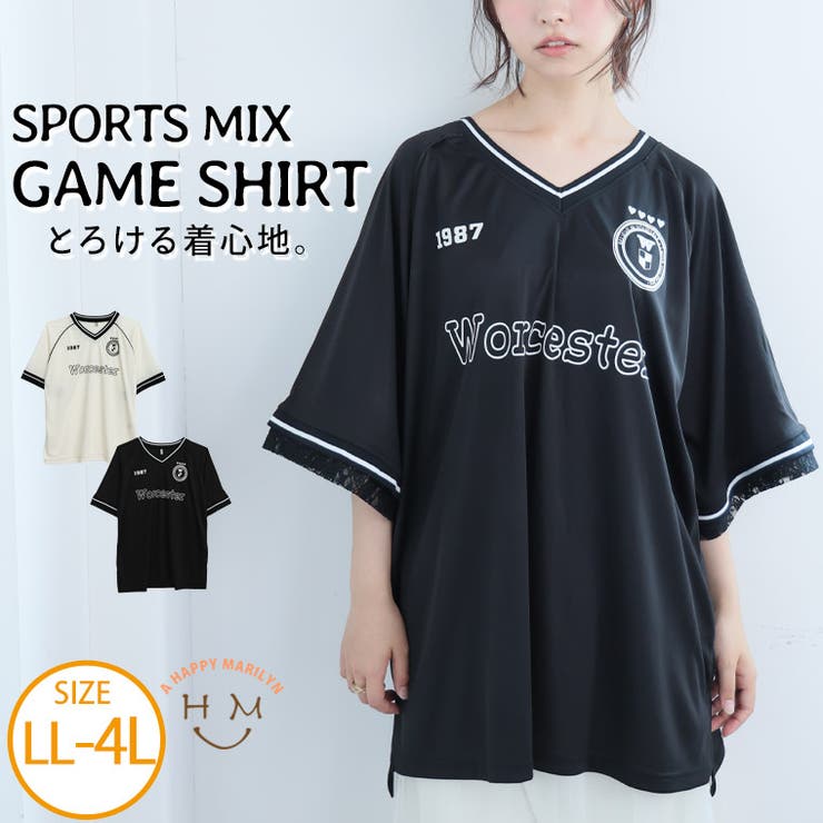 【10％OFFクーポン！11/27(木)1:59まで】A Happy Marilyn ポリエステル スムース ゲームシャツ カットソー 大きいサイズ レディース トップス プルオーバー LL 3L 4L 五分袖 夏 夏物 夏服 秋 秋物 秋冬 ぽっちゃり