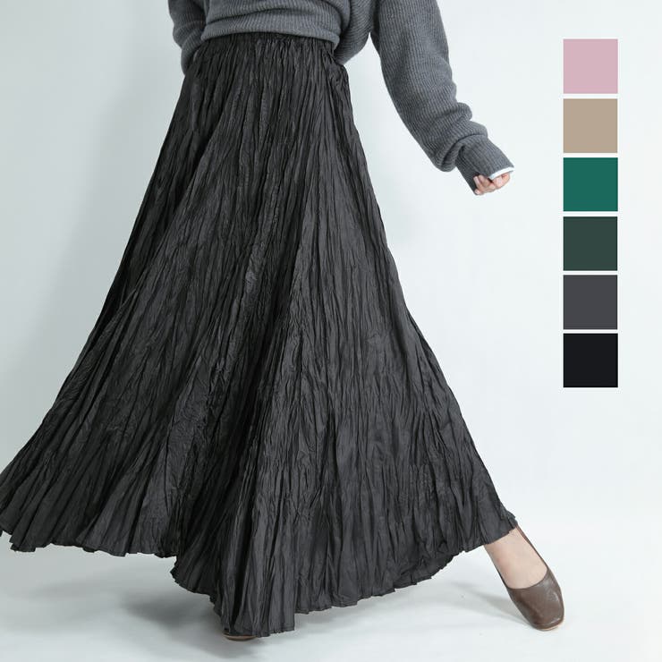 【10％OFFクーポン！11/27(木)1:59まで】Tannsu Dance プリーツスカート シャイニーダブルプリーツスカート ランダムプリーツ ロングスカート シャイニースカート フレアスカート ウェストフリー ロング丈 裏地付き エレガント 体型