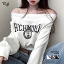 【10%OFFクーポン 9/9 23:59まで】Riff ロゴプリントオフショルトレーナー ショート丈 クロップド丈 プルオーバー Tシャツ カットソー トップス 長袖 無地 ホワイト ブラウン ブラック フリーサイズ 春 春服 秋 秋服 冬 冬服 トップ