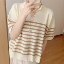 【8/11まで5%OFFクーポン】Doux Belle ボーダーニットポロシャツ トップス