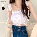 【5%OFFクーポン 9/11 1:59まで】SHEENA リボンショルダーフリルキャミソール トップス