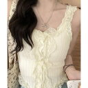 【8/11まで5%OFFクーポン】SUNSHINE CLOSET レースフリル ニットタンクトップ 韓国風 トップス