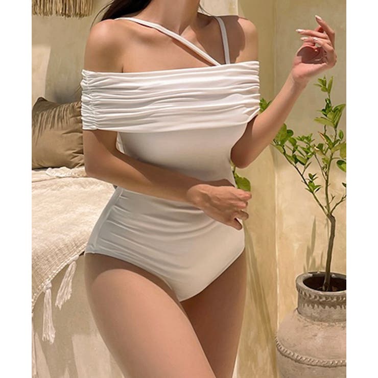 aimoha ★【Jasmine】オフショル 体型カバー ワンピース 水着 Jasmine Grandiflorum 水着