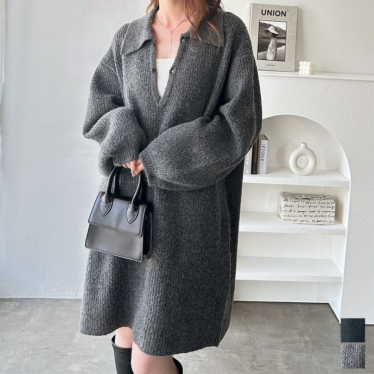 【10％OFFクーポン！1/16(金)1:59まで】GeeRA ポロ衿ミニニットワンピース ワンピース・ドレス