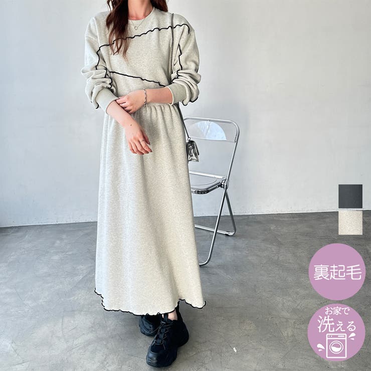 GeeRA 【FIRST MOOD】配色メロー裏起毛スウェットワンピース ワンピース・ドレス