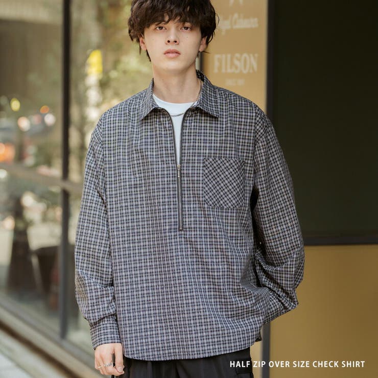 Rocky Monroe チェックシャツ ハーフジップ 長袖 メンズ レディース ネルシャツ オンブレ 総柄 オーバーサイズ ビッグシルエット ルーズ リラック...