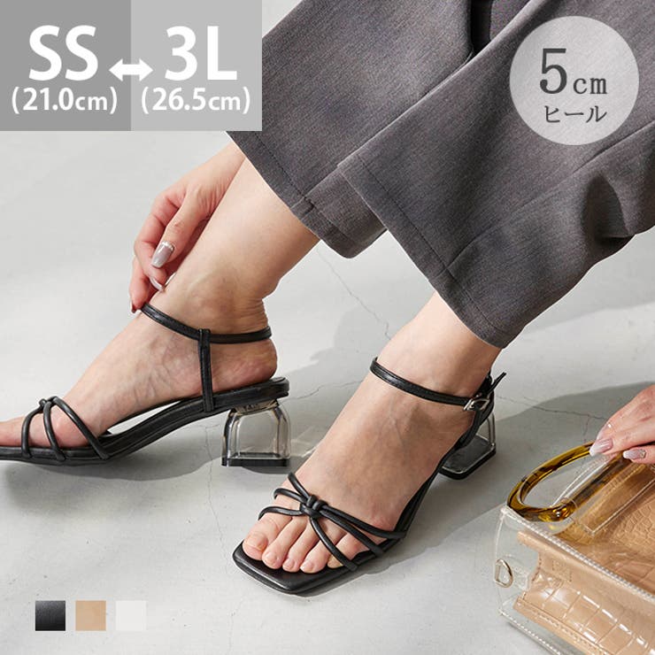 welleg サンダル レディース チャンキーヒール デザインヒール クリアヒール ヒール5センチ ミドルヒー..