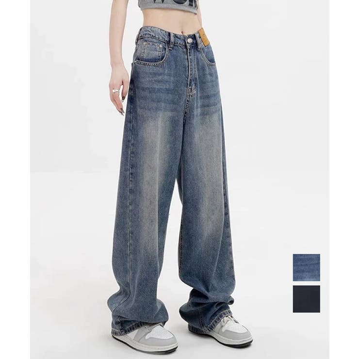 【10％OFFクーポン！11/27(木)1:59まで】Miniministore ワイドデニムパンツビンテージジーンズ美脚 パンツ・ズボン