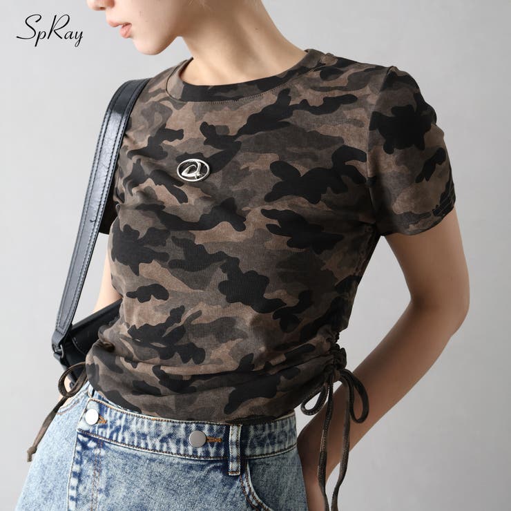 SpRay 迷彩サイドシャーリングTシャツ トップス