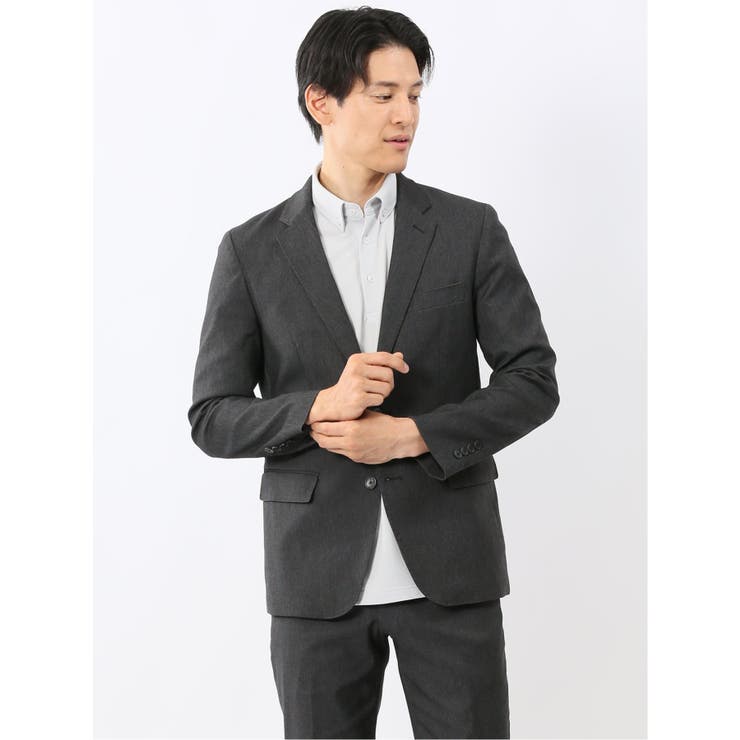 【10%OFFクーポン!11/27(木)1:59まで】TAKA-Q MEN クロスストレッチ スリムフィット 2ボタンジャケット デニム調黒(セットアップ可能)...