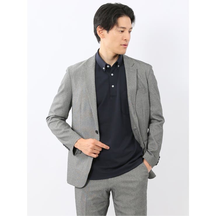 【10%OFFクーポン!11/27(木)1:59まで】TAKA-Q MEN クロスストレッチ スリムフィット 2ボタンジャケット バーズアイモノトーン(セットア...