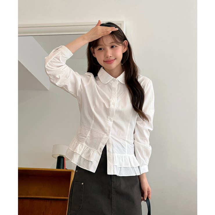 【10％OFFクーポン！2/23(月)1:59まで】by muni:r リルヘムコットンシャツブラウス/2025 AW COLLECTION トップス