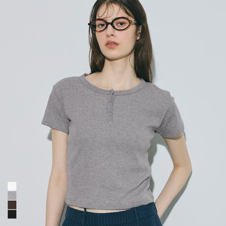 【5％OFFクーポン 9/11 1:59まで】coca リブヘンリーネックTシャツ トップスのサムネイル