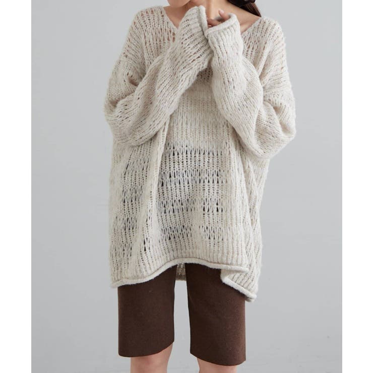 【10％OFFクーポン！11/27(木)1:59まで】PAL GROUP OUTLET 【earthy_】透かしボーダーオーバーニット トップスのサムネイル