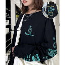 【10%OFFクーポン 9/9 23:59まで】GROOVY STORE 【袖ロゴ】オバケプリント ロンt 長袖Tシャツ ワンポイント グラフィックt トップス