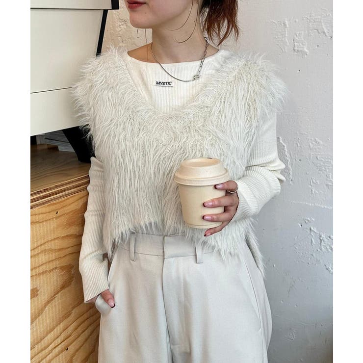 【20％OFFクーポン配布中！10/25(土)23:59まで】PAL GROUP OUTLET 【mystic】ラメシャギーニットベスト トップスのサムネイル