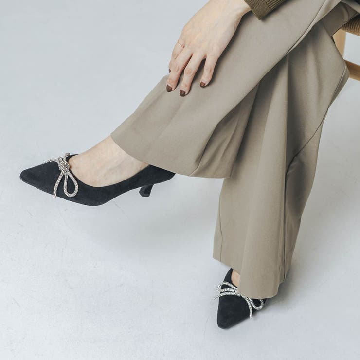 【5％OFFクーポン！9/24(水)1:59まで】EVOL 【軽量・クッション入り】リボンスエード5cmパンプス シューズ・靴のサムネイル