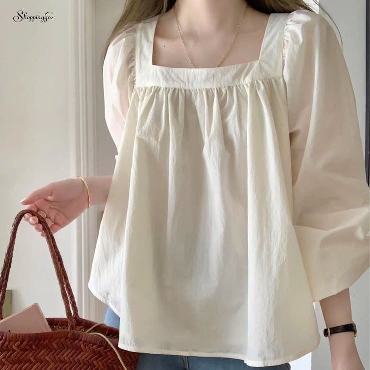 【10％OFFクーポン！11/27(木)1:59まで】shoppinggo 新作ブラウス シャツブラウス シャツ スクエアネック長袖 お尻が隠れる 薄手 無地 おしゃれ オフィス 韓国風 フォーマル 通勤OL トップス