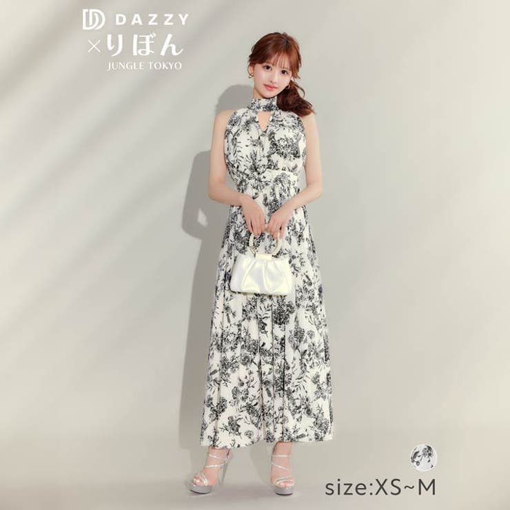 Dazzy [Aライン / ホルターネック] クラシックフラワーホルターネックAライン 花柄 ロングワンピース [XS S M / 3サイズ展開] [りぼんコラボドレス] ワンピース・ドレス
