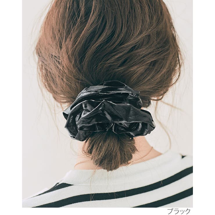 kirakiraShop メタリックサテンシュシュ 小物 ヘアアクセサリー ヘアゴム ボリュー...