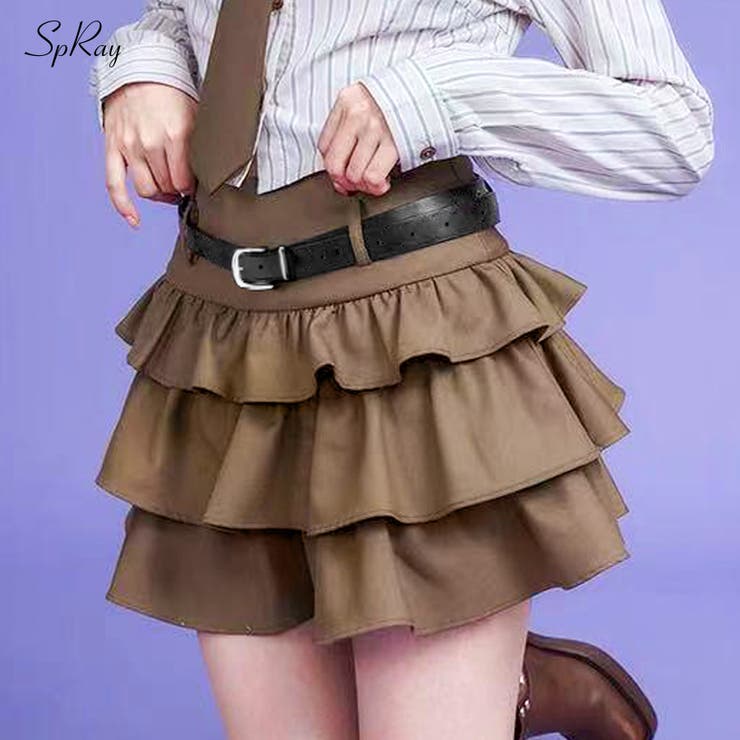 【10％OFFクーポン！3/26(木)1:59まで】SpRay ベルト付ティアードミニスカート スカート