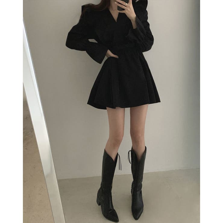 kirakiraShop 【SHOPLIST限定】ショート丈フリルワンピース ミニワンピース シャツワンピース ミニ丈 ショート丈 膝上丈 フレアシルエット フリル ギャザー ベルスリーブ カシュクール Vネック ブラウス 大人可愛い ガーリー フェミ shoplistselect-10061774 SHOPLIST サンプル画像3