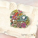 lunolumo ブローチ ハート 花 フラワー カラフル キラキラ ラインストーン 高級感 エレガンス プレゼント BR アクセサリー