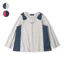 こどもの森e-shop 肩リボンチェック切替長袖Tシャツ トップス