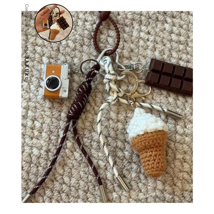 【10％OFFクーポン！11/27(木)1:59まで】RAKUku 【大人気】 キーリング ソフトクリーム チョコレート カメラ バッグチャーム かわいい おしゃれ 韓国系 小物
