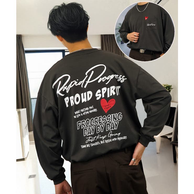 【10%OFFクーポン!11/27(木)1:59まで】GROOVY STORE ハート プリント ロンt 長袖Tシャツ 刺繍 ワンポイント グラフィックt トッ...