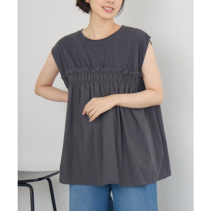 RETRO GIRL ウエスト切替ノースリTEE トップス