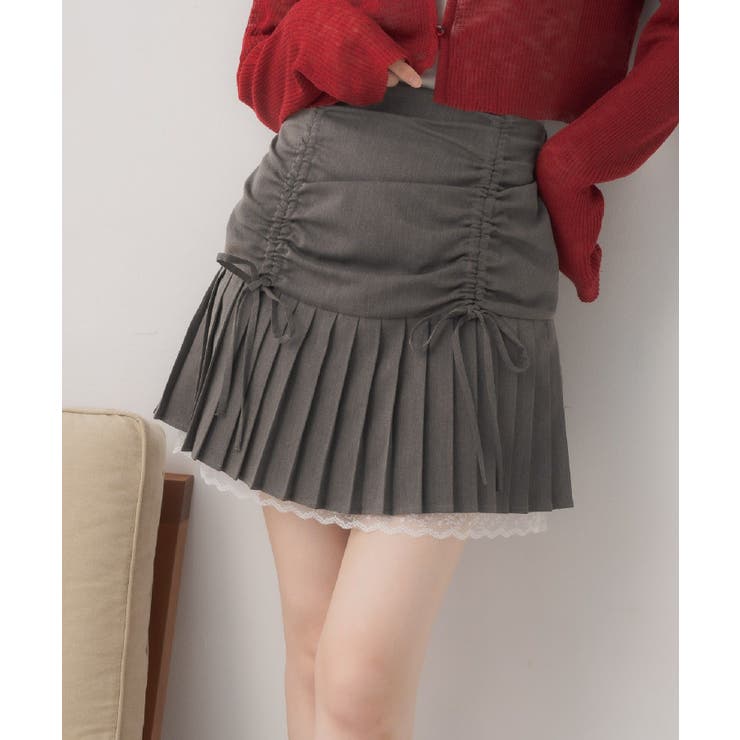【10％OFFクーポン！1/16(金)1:59まで】RETRO GIRL シャーリングプリーツミニSK スカート