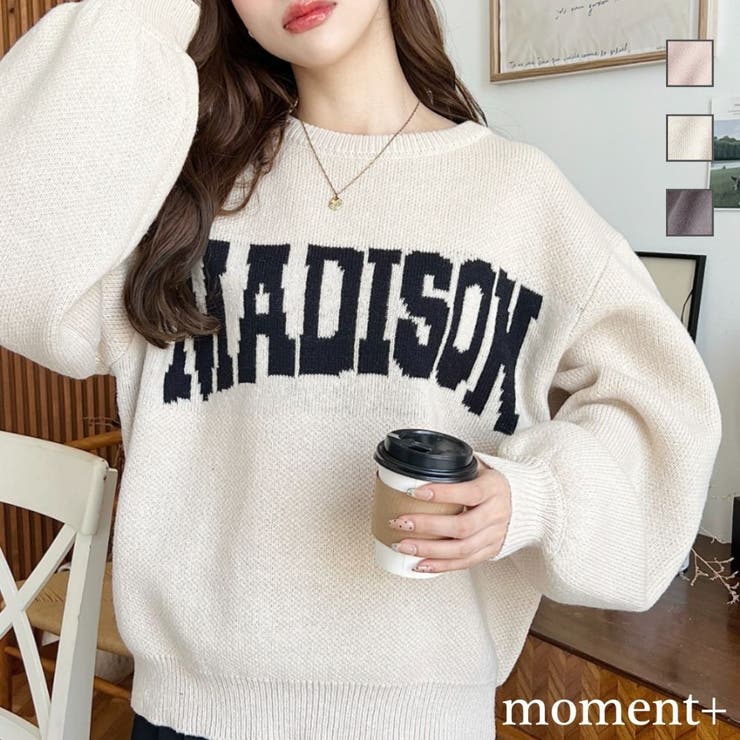 moment+ ロゴジャガードニットプルオーバー6G アルパカタッチ トップス