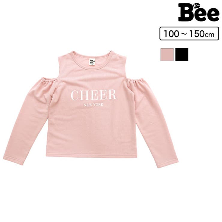 子供服Bee プリントTシャツ オフショルダー ロゴ オープンショルダー 無地 長袖 子...