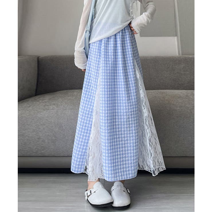 Miniministore レース切り替え ロングチェック柄スカート スカート shoplistselect-10332698 SHOPLIST サンプル画像2