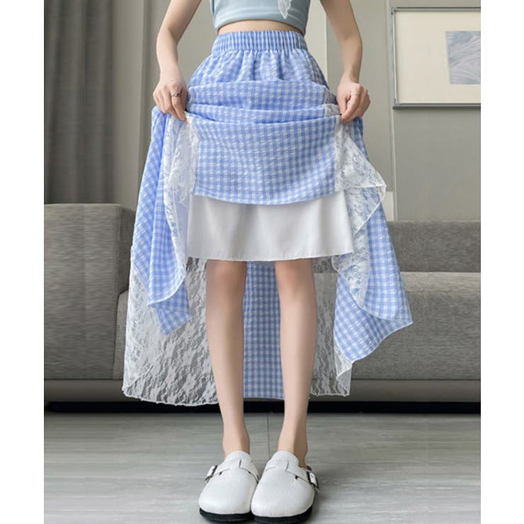 Miniministore レース切り替え ロングチェック柄スカート スカート shoplistselect-10332698 SHOPLIST サンプル画像3