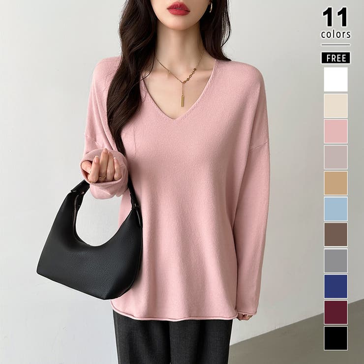 楽天市場】深Vネック（カラーピンク）（ニット・セーター｜トップス