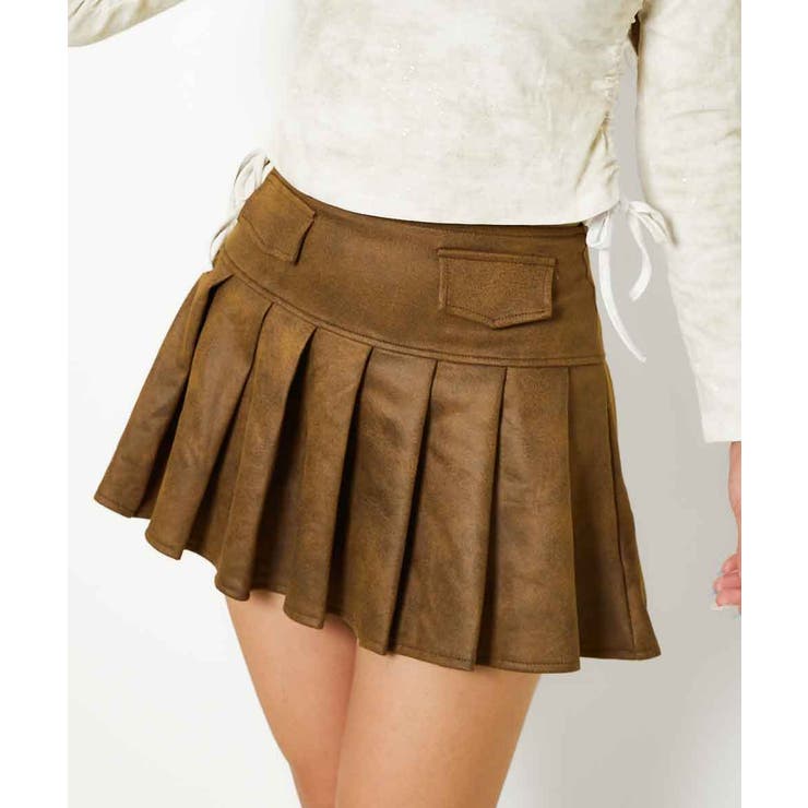 【10％OFFクーポン！2/10(火)1:59まで】GORGE 《プリーツ×フェイクレザー風》レディース ミニスカート 台形シルエット 秋冬ボトム スカート