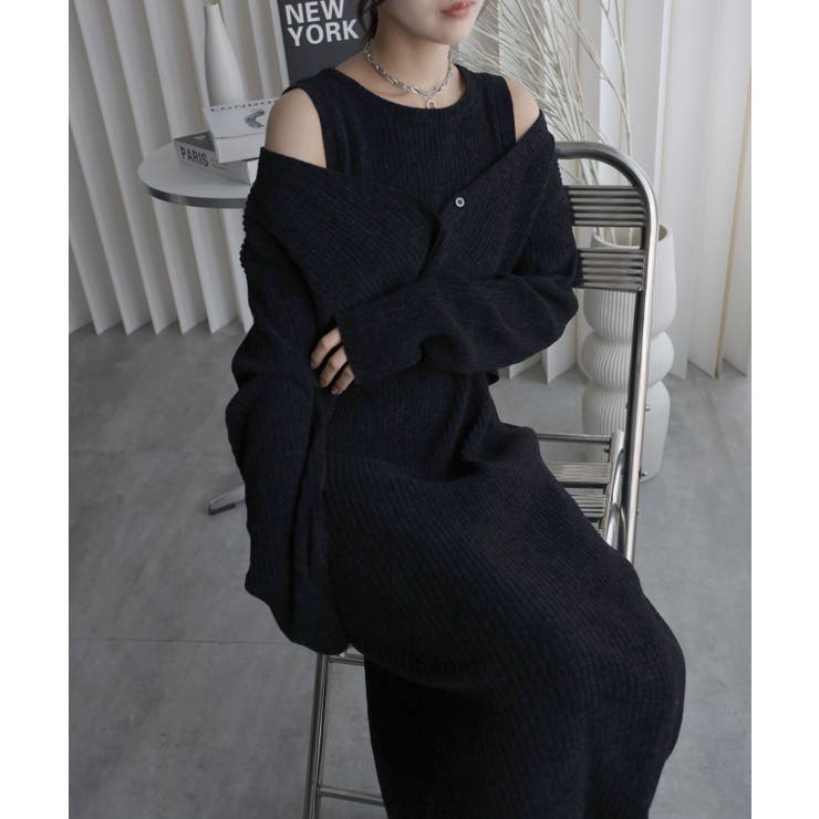 YENNA ベロアニットワンピース＋ショートカーディガン ワンピース・ドレス