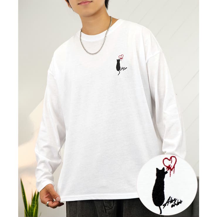 【10％OFFクーポン！1/16(金)1:59まで】GROOVY STORE 【白黒カラー】刺繍ロンt 長袖Tシャツ ワイド ワンポイント トップス