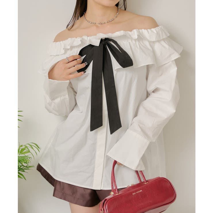 PAL GROUP OUTLET 【RAY CASSIN】リボン配色オフショルチュニック トップス