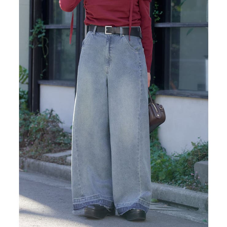 PAL GROUP OUTLET 【RAY CASSIN】ベルト付デニムルーズPT パンツ・ズボン