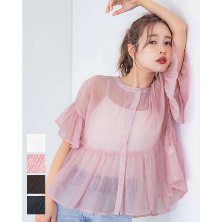 【20％OFFクーポン！9/20(土)23:59まで】coca 【再入荷】シアーフリルブラウス トップスのサムネイル