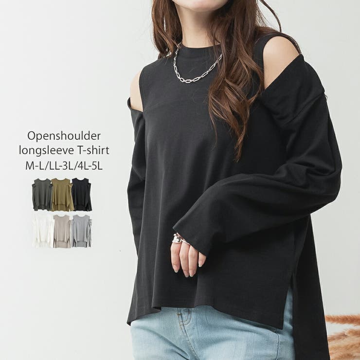 JungleJalopy オープンショルダーロングスリーブTシャツ レディース 大きいサイズ トップス